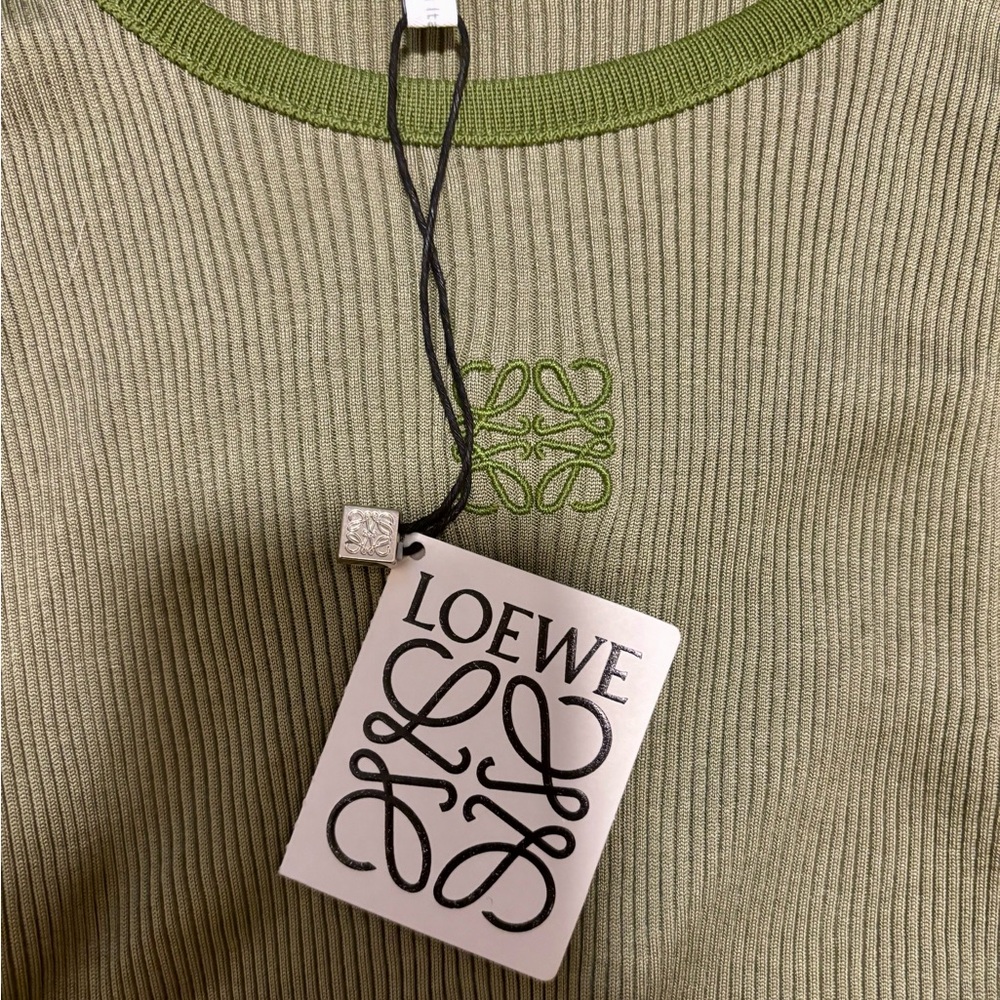 SOLD NWT LOEWE Anagram Tank Top Ribbed Military Green Size Large 100% silk $690 - Picture 3 of 10